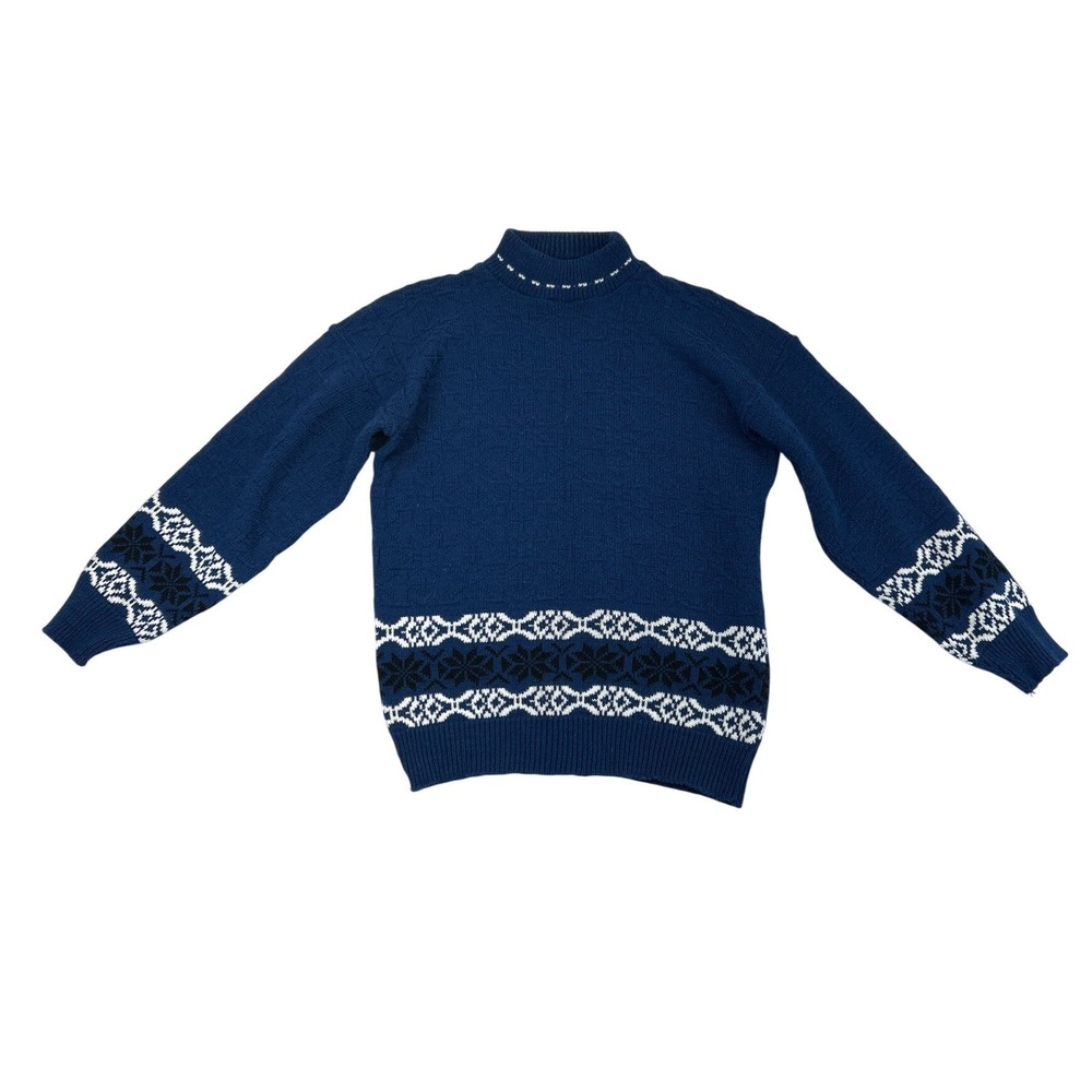 Vintage American Pride Sweater Women M Blue Nordic Snowflake‎ USA Cabins Ski